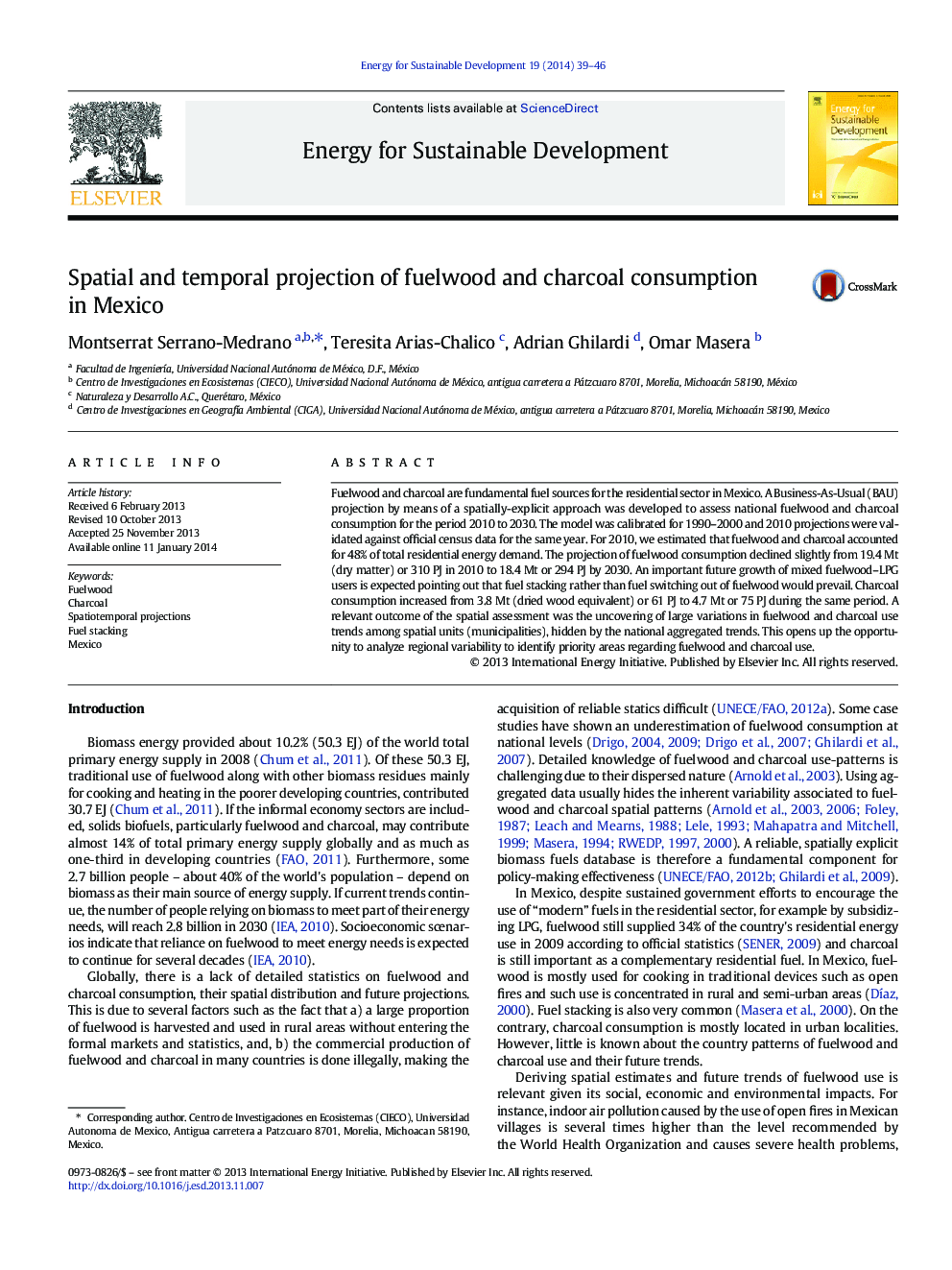 Spatial and temporal projection of fuelwood and charcoal consumption in Mexico