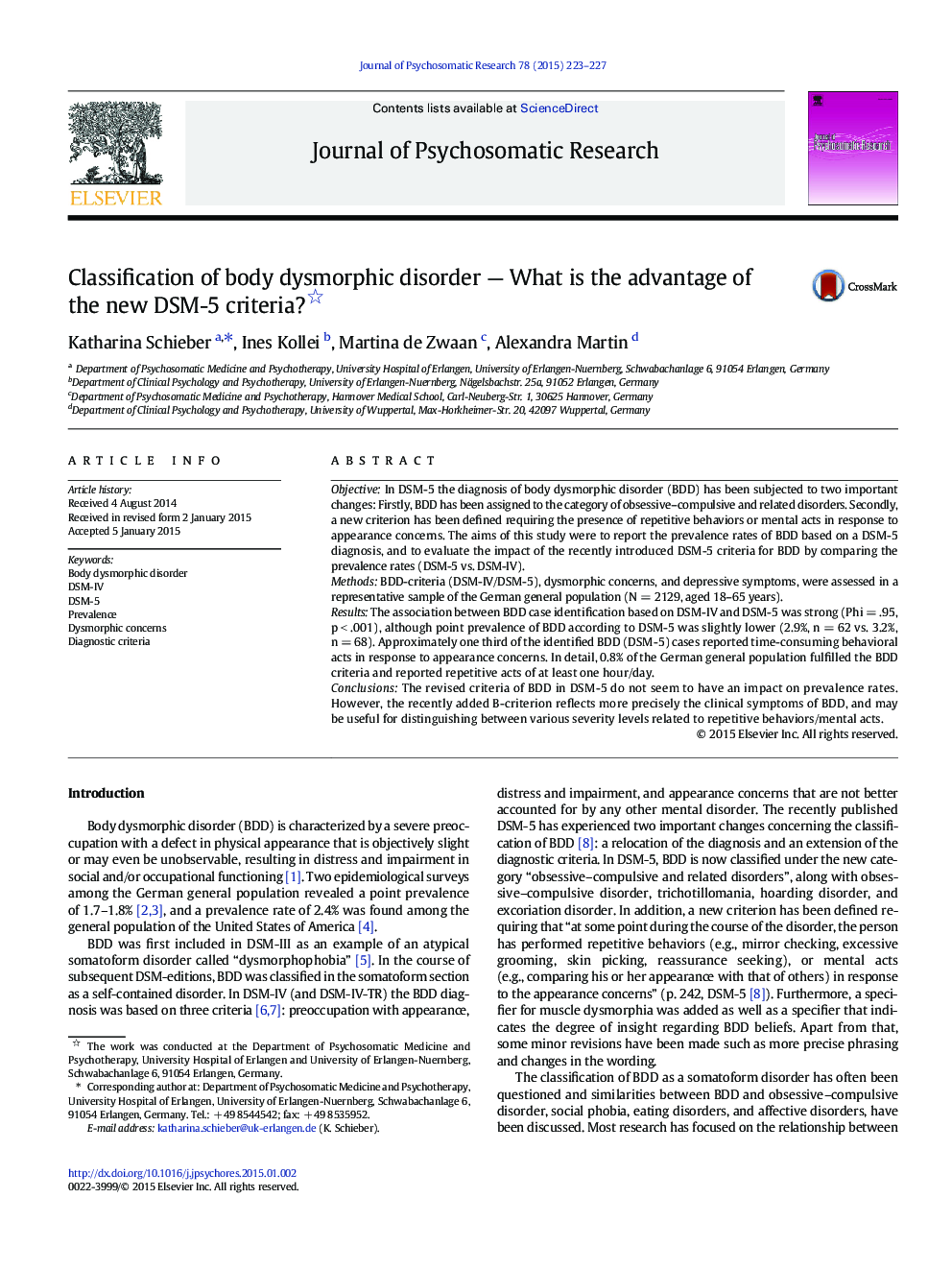 Classification of body dysmorphic disorder - What is the advantage of the new DSM-5 criteria?