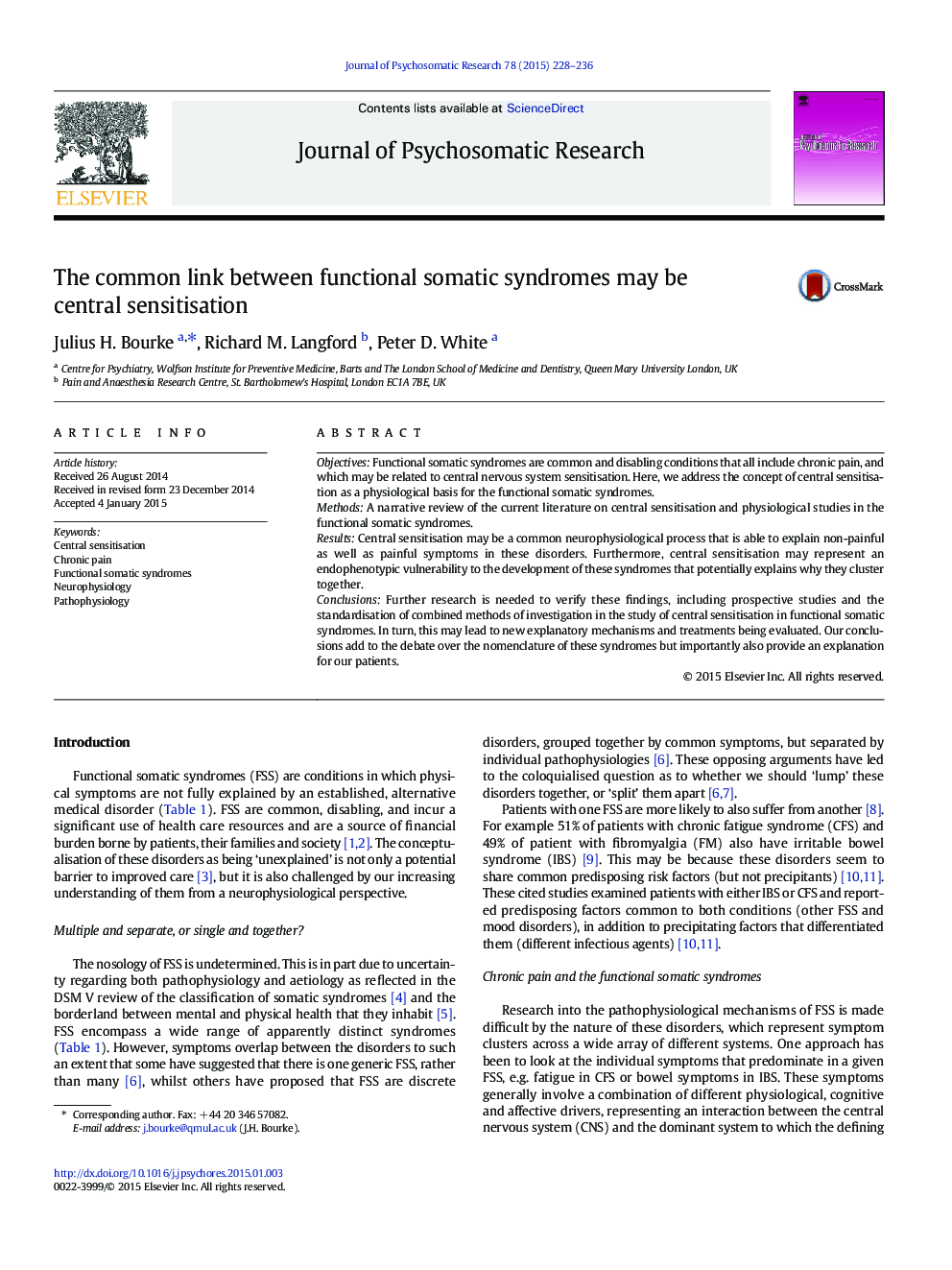 The common link between functional somatic syndromes may be central sensitisation