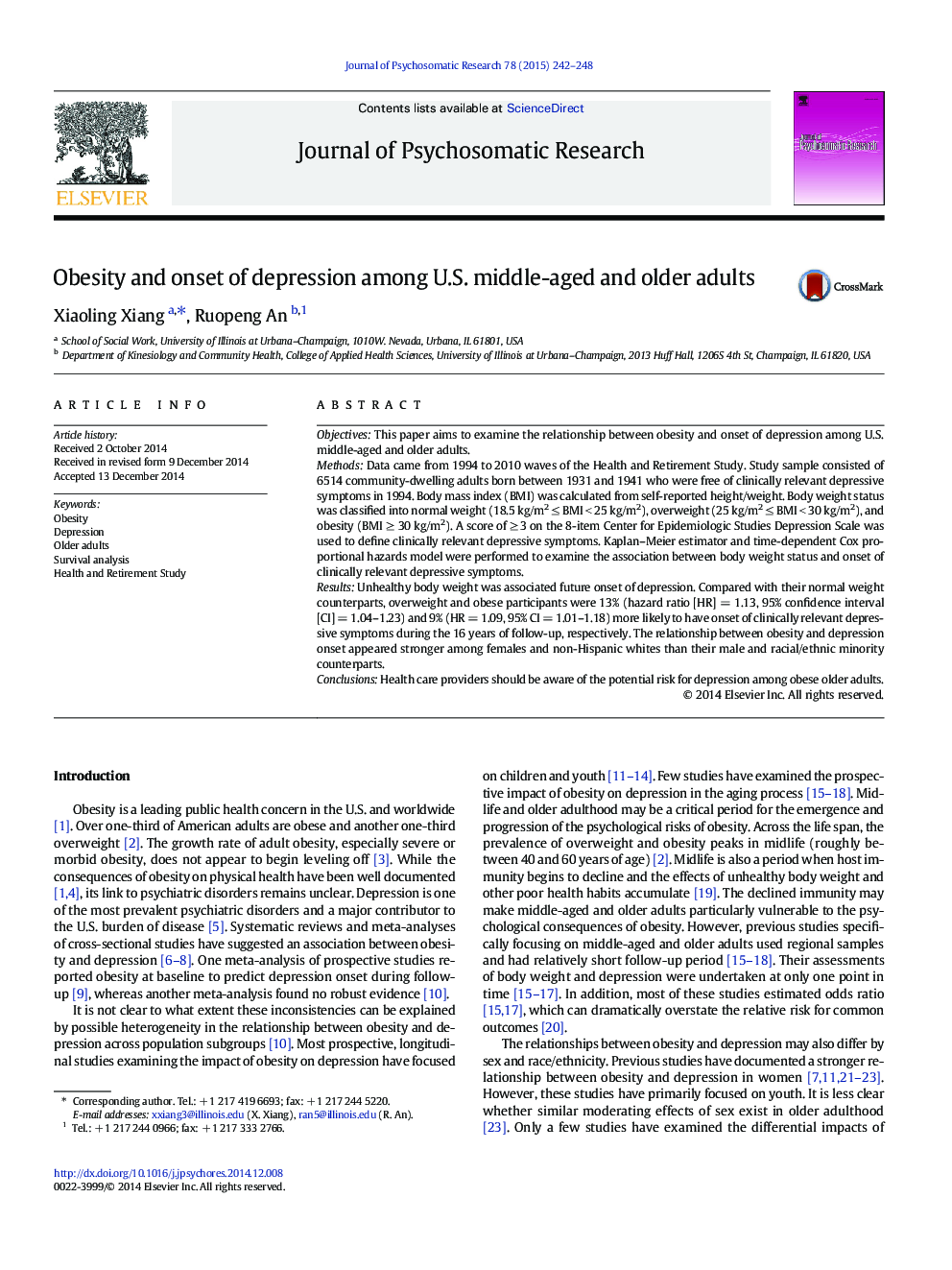 Obesity and onset of depression among U.S. middle-aged and older adults