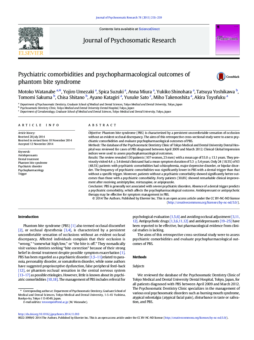 Psychiatric comorbidities and psychopharmacological outcomes of phantom bite syndrome