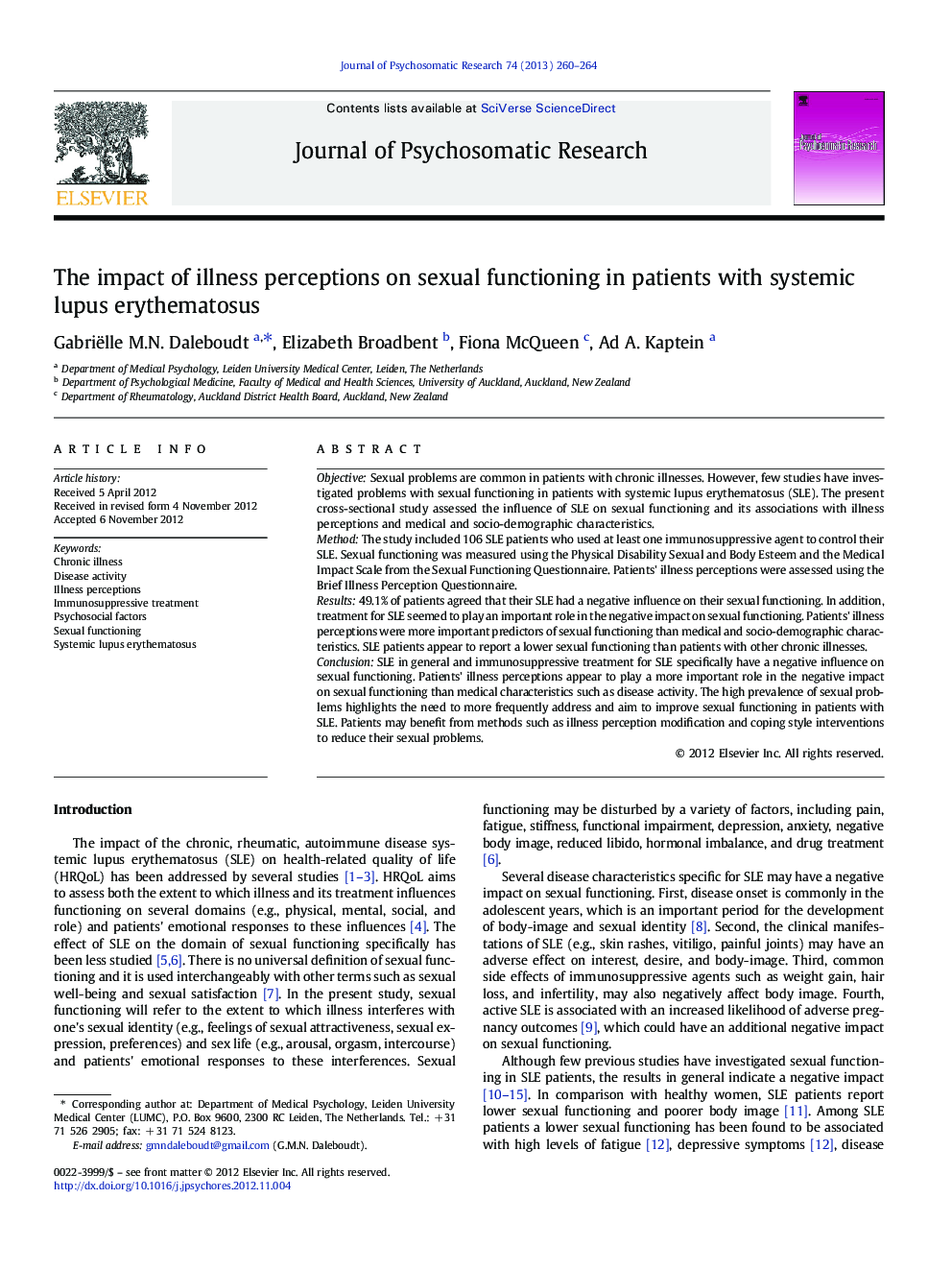 The impact of illness perceptions on sexual functioning in patients with systemic lupus erythematosus