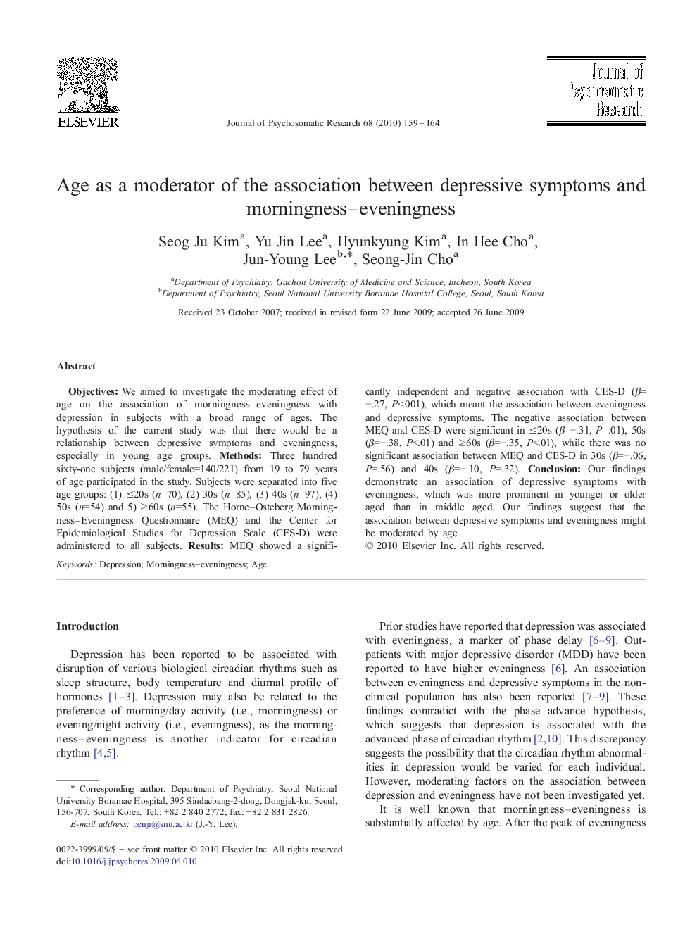 Age as a moderator of the association between depressive symptoms and morningness-eveningness