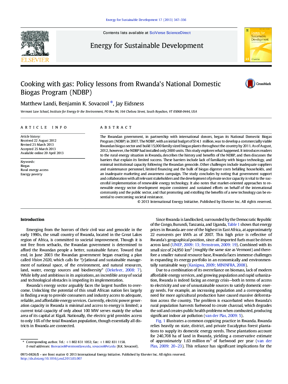 عکس صفحه اول مقاله: Cooking with gas: Policy lessons from Rwanda's National Domestic Biogas Program (NDBP) Cooking with gas: Policy lessons from Rwanda's National Domestic Biogas Program (NDBP)