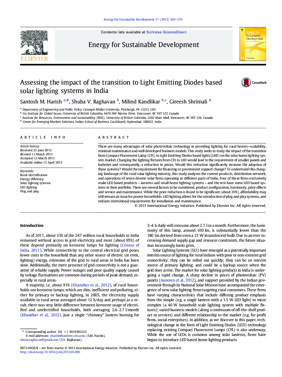 Assessing the impact of the transition to Light Emitting Diodes based solar lighting systems in India