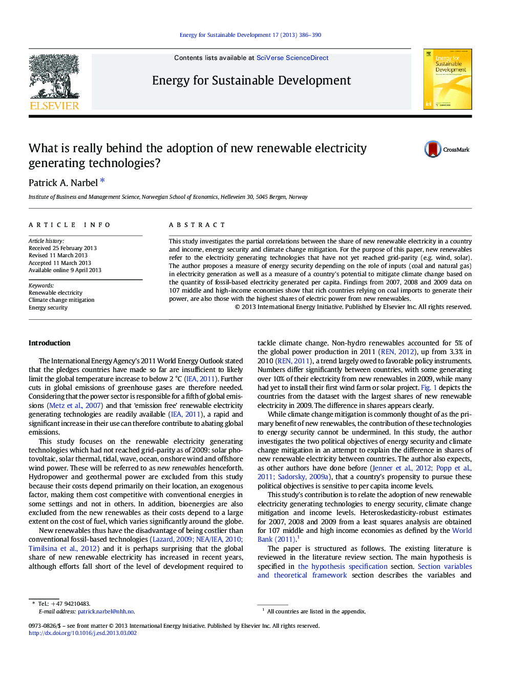 What is really behind the adoption of new renewable electricity generating technologies?