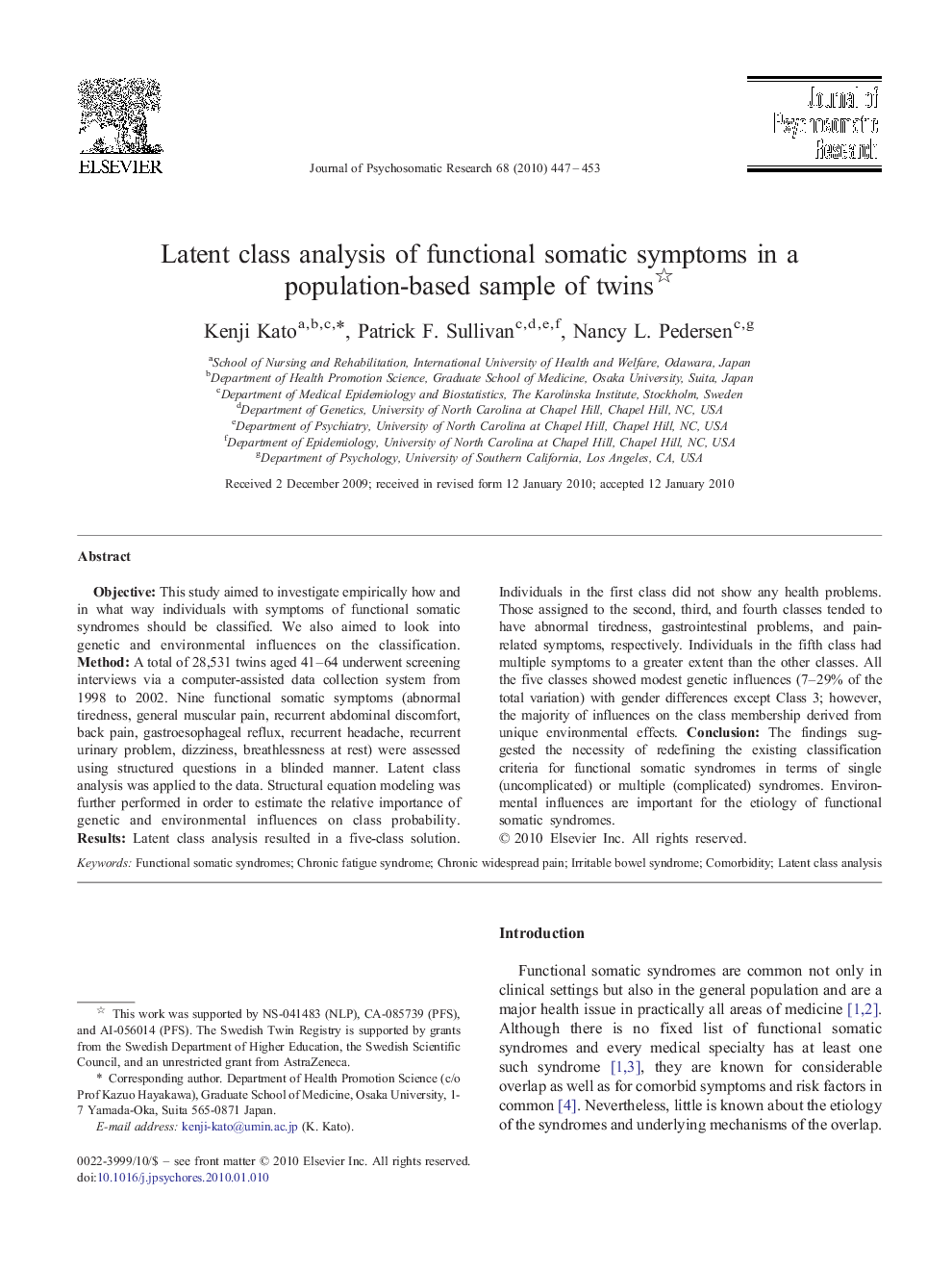 Latent class analysis of functional somatic symptoms in a population-based sample of twins