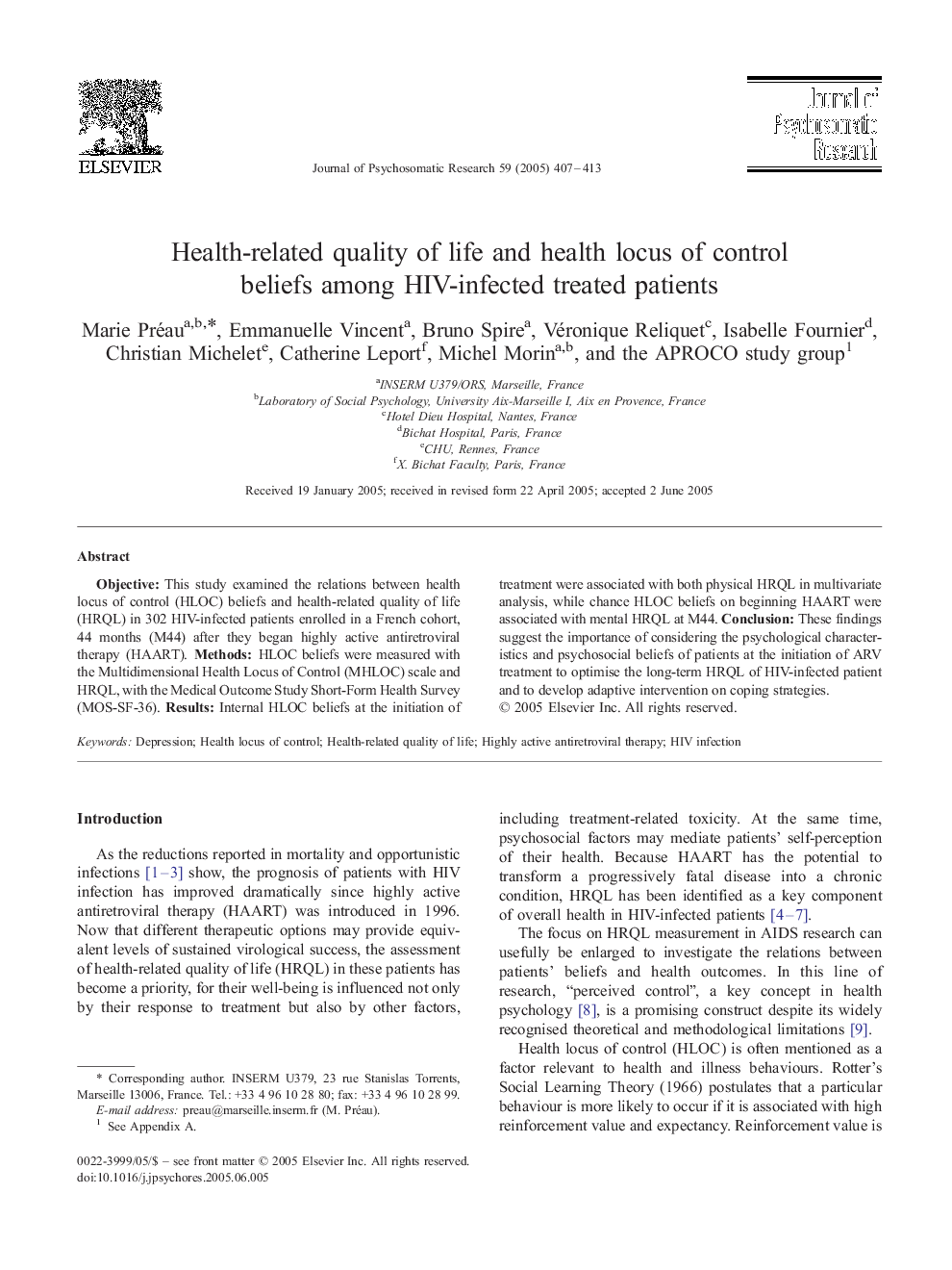 Health-related quality of life and health locus of control beliefs among HIV-infected treated patients