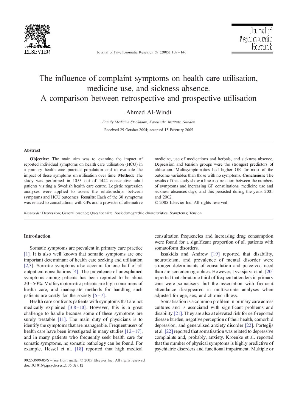 The influence of complaint symptoms on health care utilisation, medicine use, and sickness absence