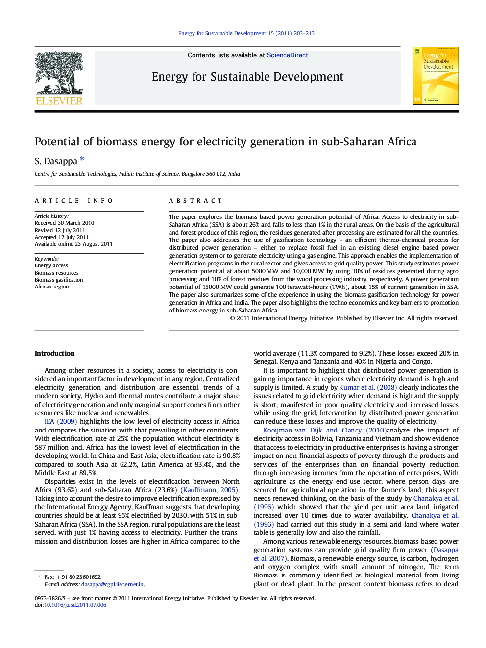Potential of biomass energy for electricity generation in sub-Saharan Africa