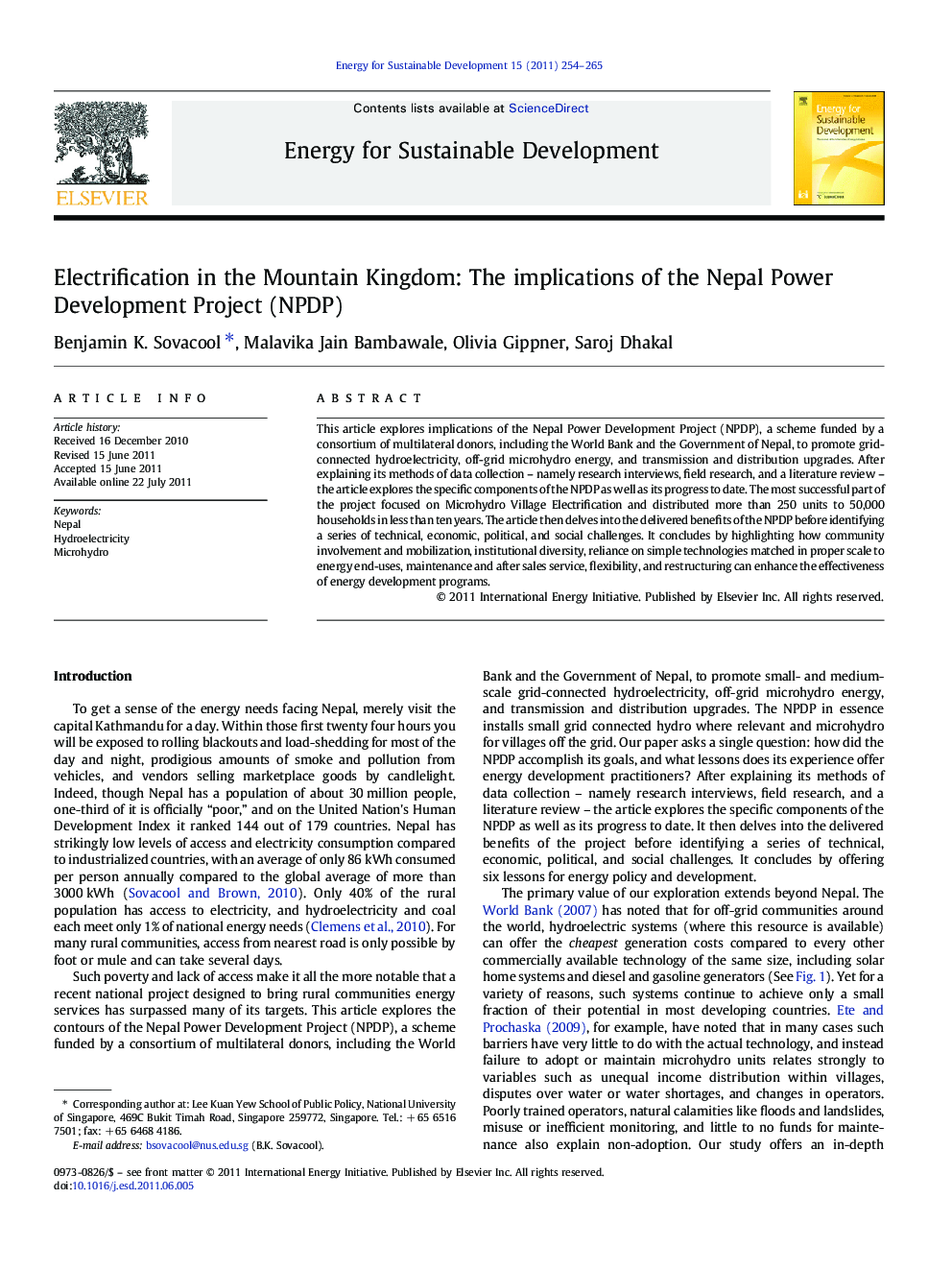 Electrification in the Mountain Kingdom: The implications of the Nepal Power Development Project (NPDP)