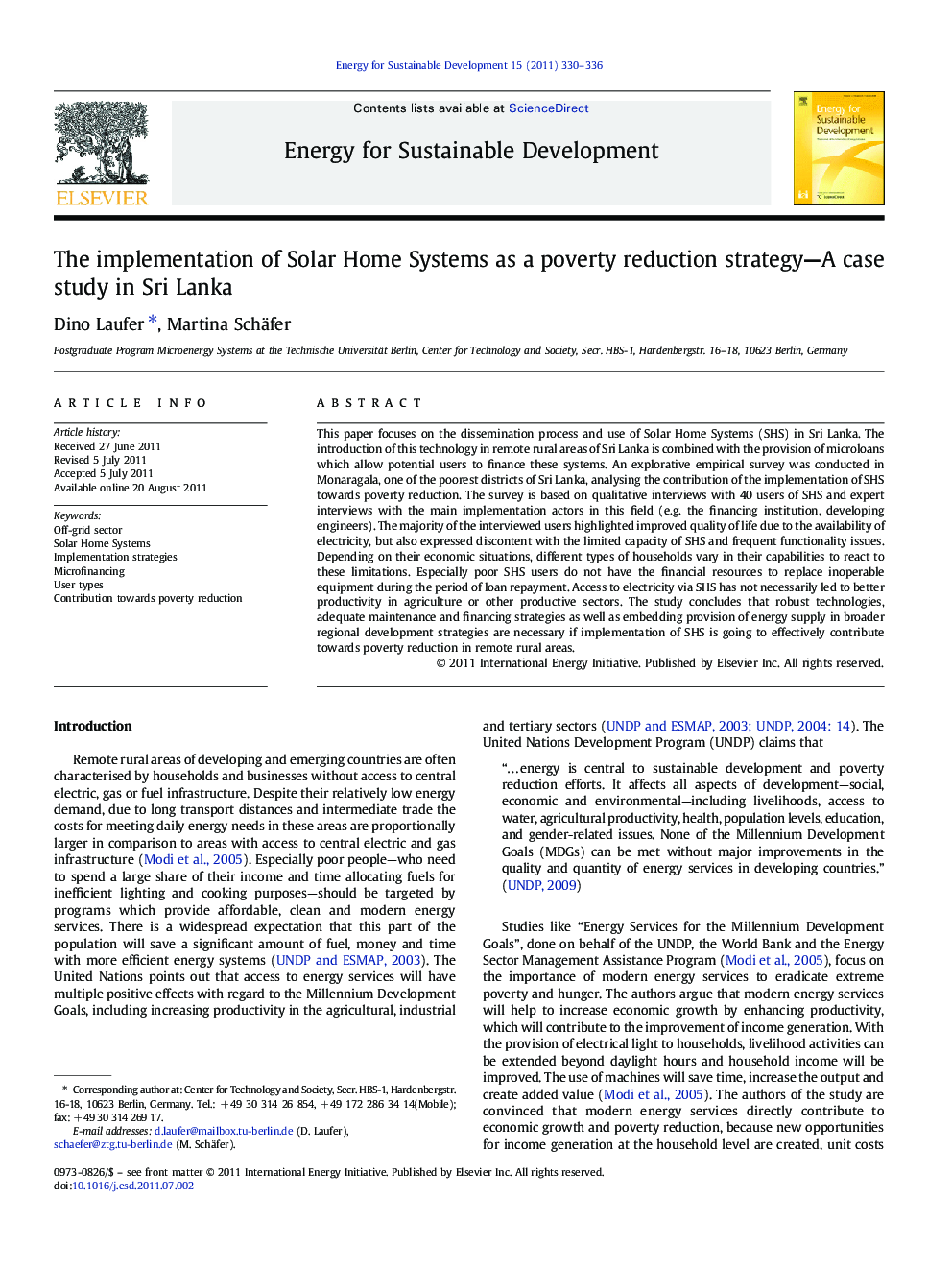 The implementation of Solar Home Systems as a poverty reduction strategy—A case study in Sri Lanka