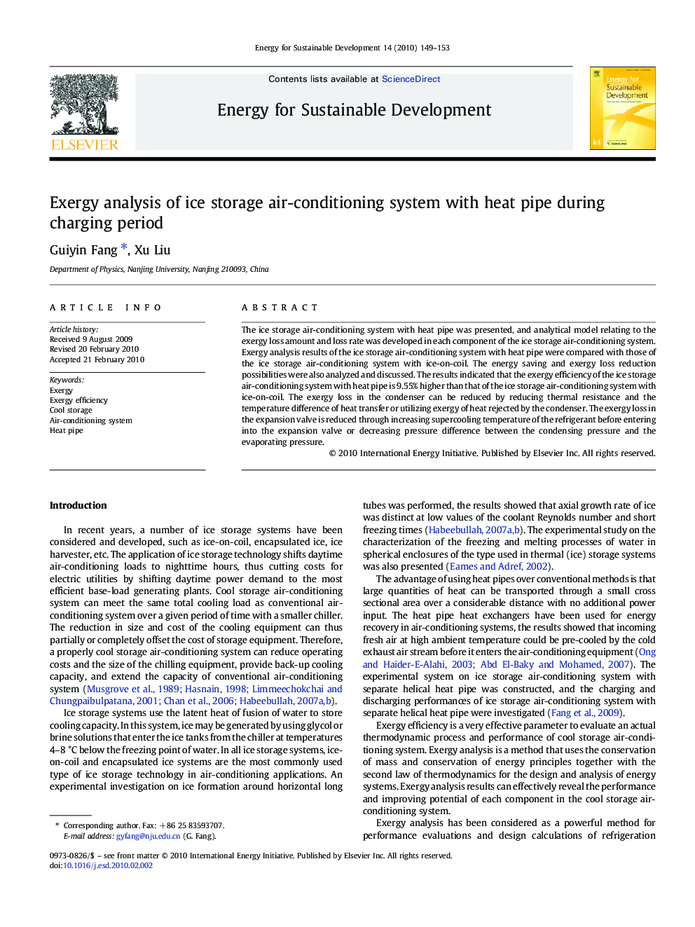 Exergy analysis of ice storage air-conditioning system with heat pipe during charging period