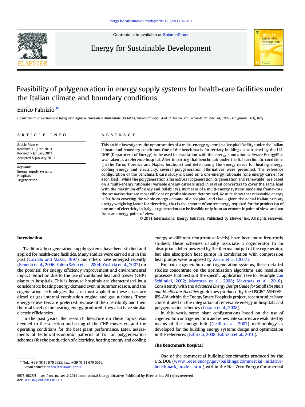 Feasibility of polygeneration in energy supply systems for health-care facilities under the Italian climate and boundary conditions