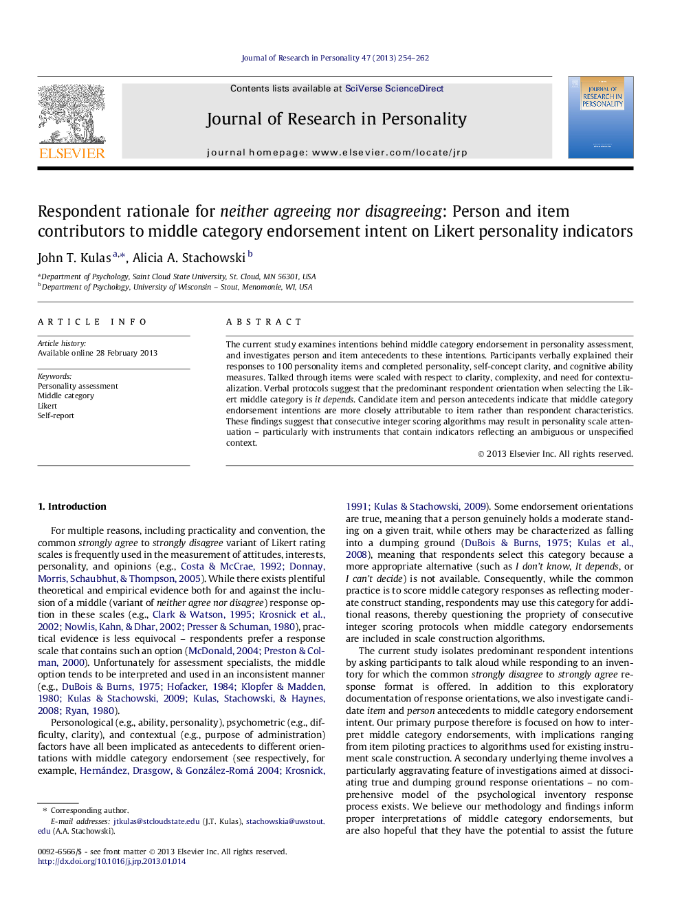 Respondent rationale for neither agreeingnordisagreeing: Person and item contributors to middle category endorsement intent on Likert personality indicators