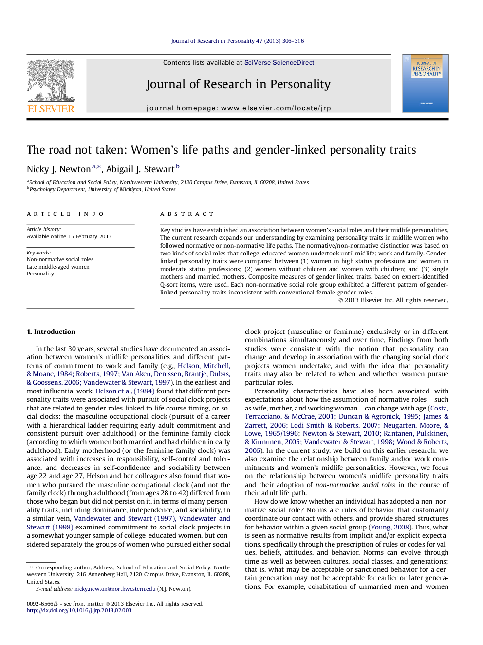 The road not taken: Women's life paths and gender-linked personality traits