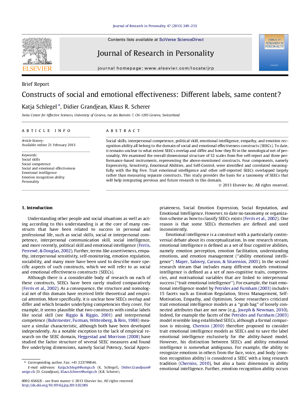 Constructs of social and emotional effectiveness: Different labels, same content?