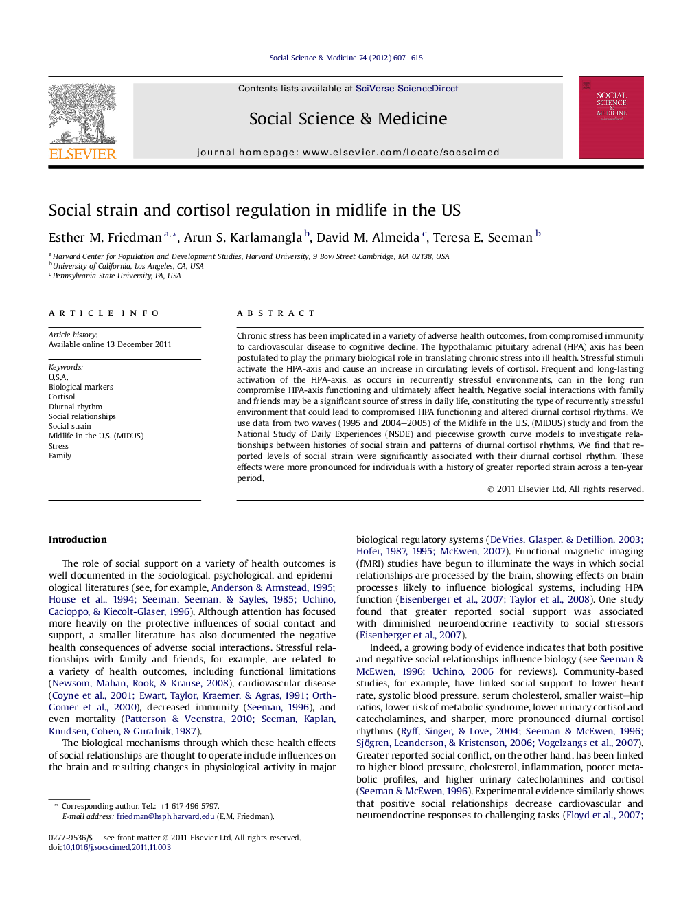 Social strain and cortisol regulation in midlife in the US