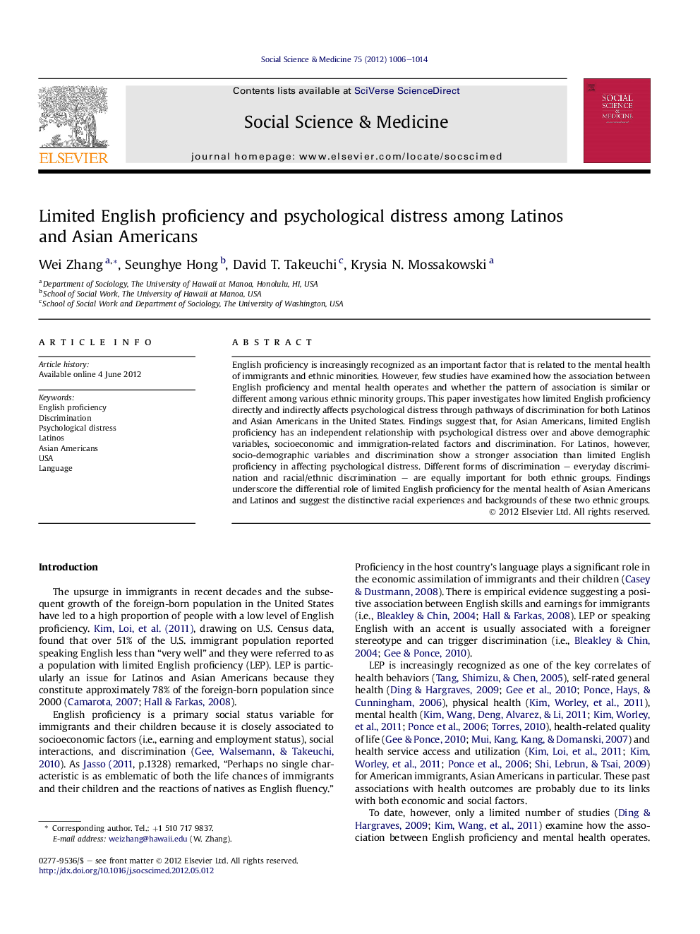 Limited English proficiency and psychological distress among Latinos and Asian Americans