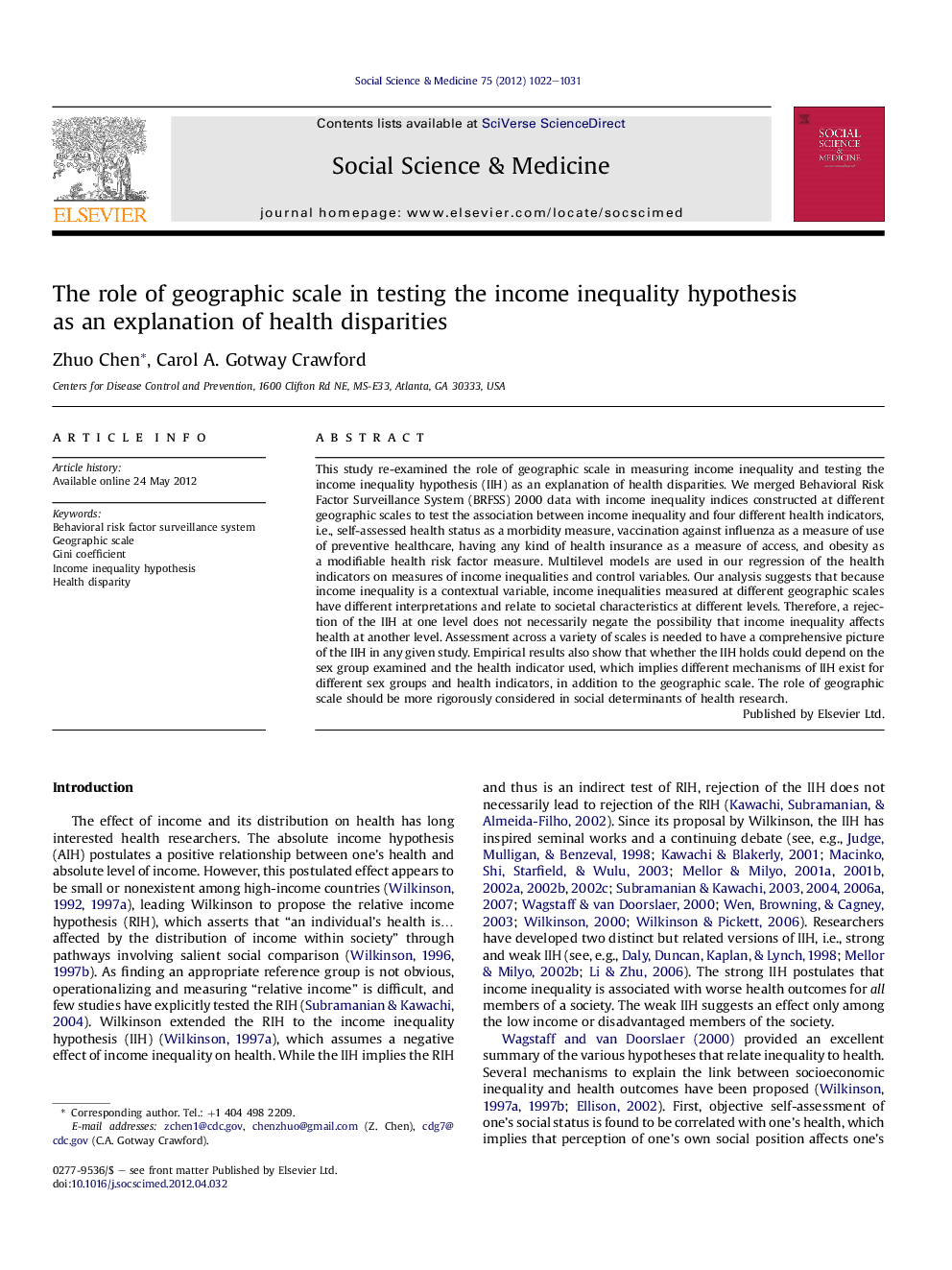 The role of geographic scale in testing the income inequality hypothesis as an explanation of health disparities