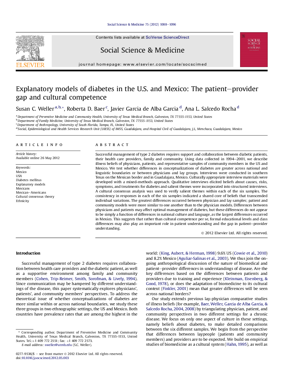 Explanatory models of diabetes in the U.S. and Mexico: The patient-provider gap and cultural competence