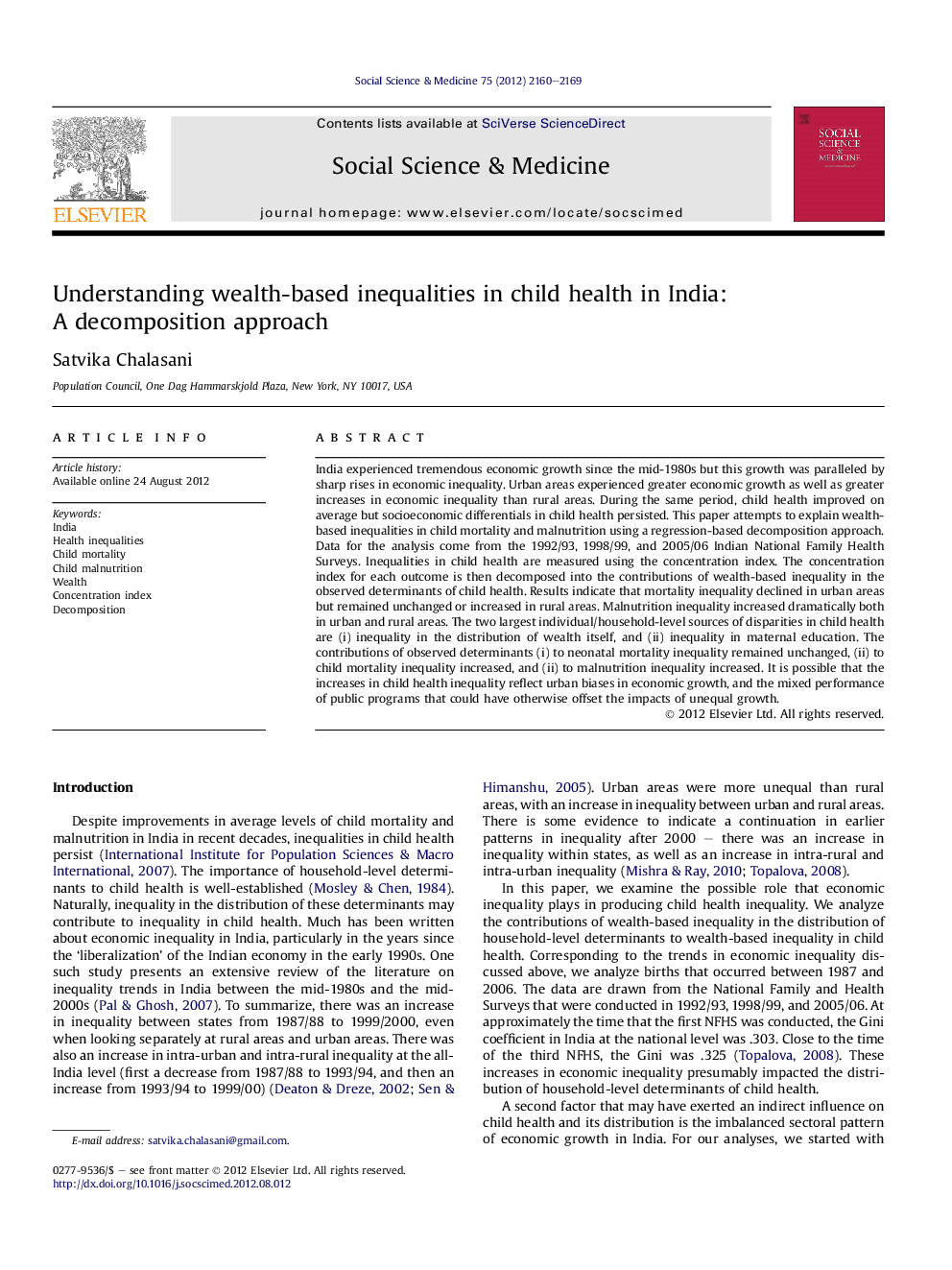 Understanding wealth-based inequalities in child health in India: A decomposition approach