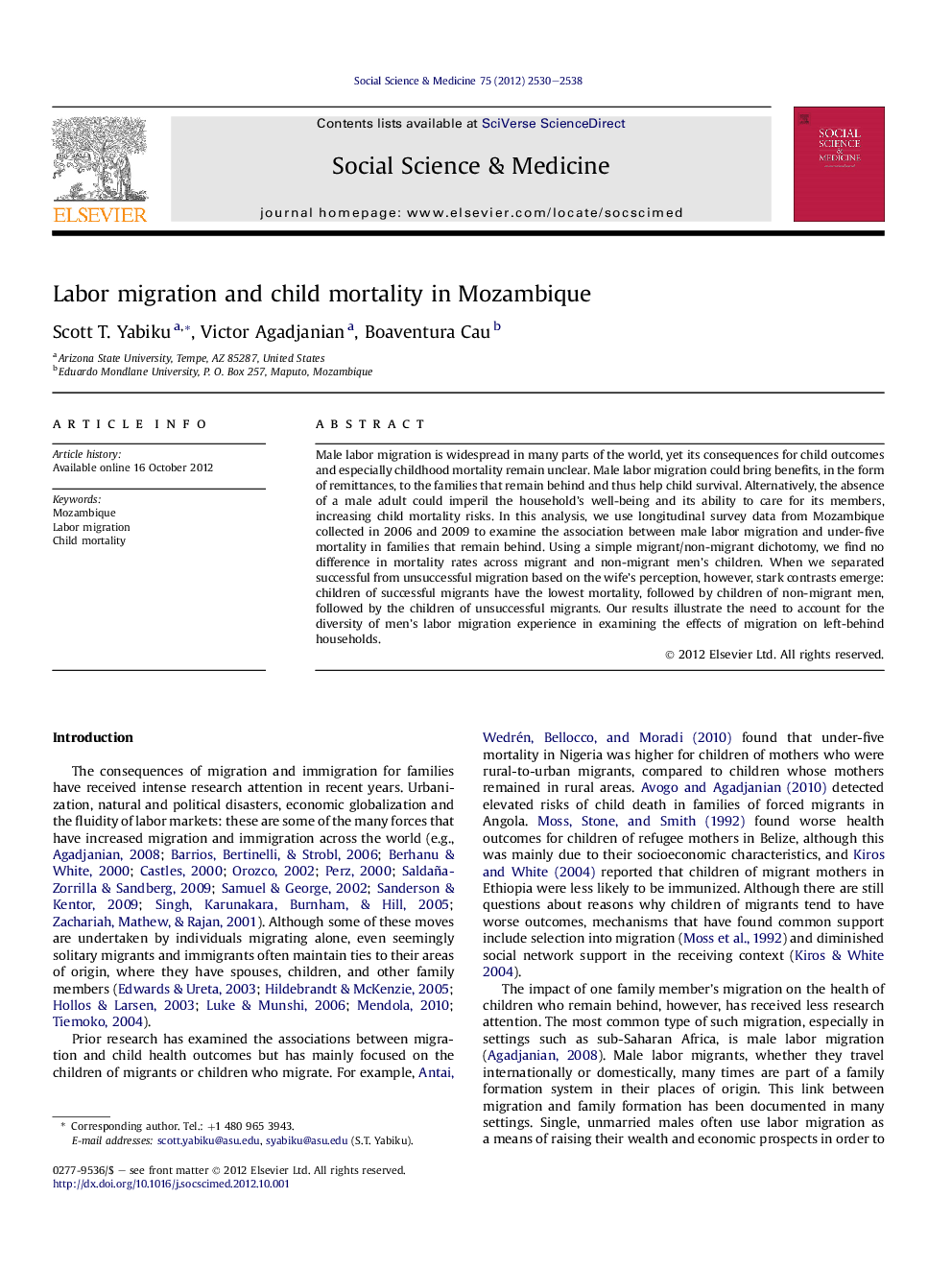 Labor migration and child mortality in Mozambique