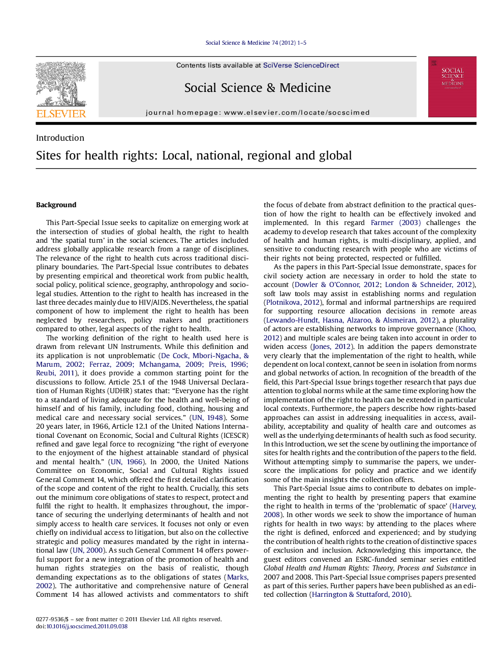 Sites for health rights: Local, national, regional and global