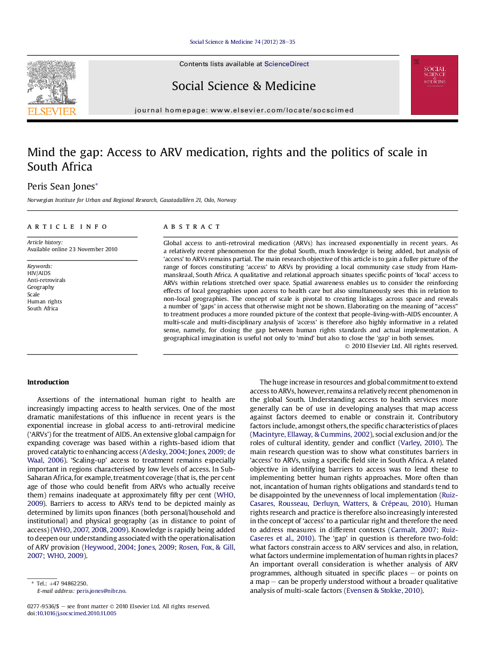 Mind the gap: Access to ARV medication, rights and the politics of scale in South Africa