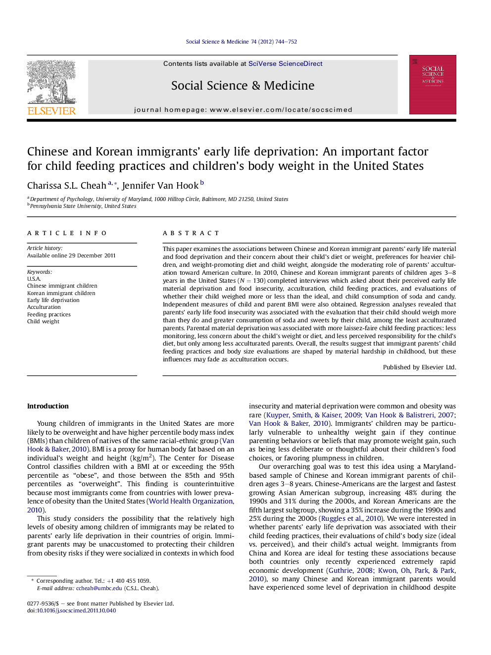Chinese and Korean immigrants' early life deprivation: An important factor for child feeding practices and children's body weight in the United States