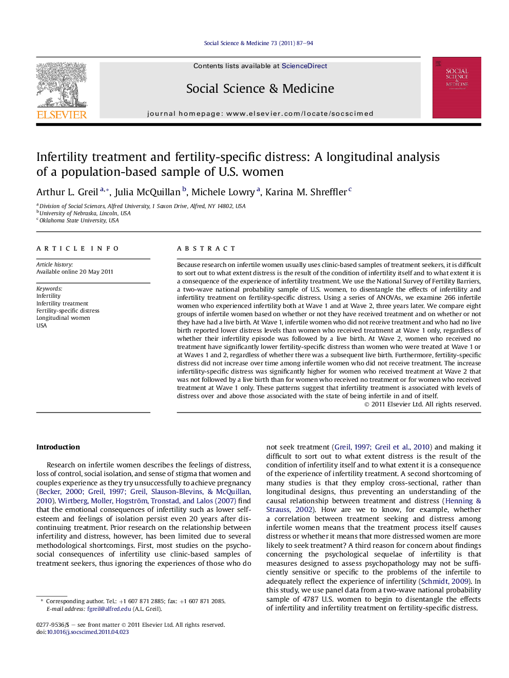 Infertility treatment and fertility-specific distress: A longitudinal analysis of a population-based sample of U.S. women