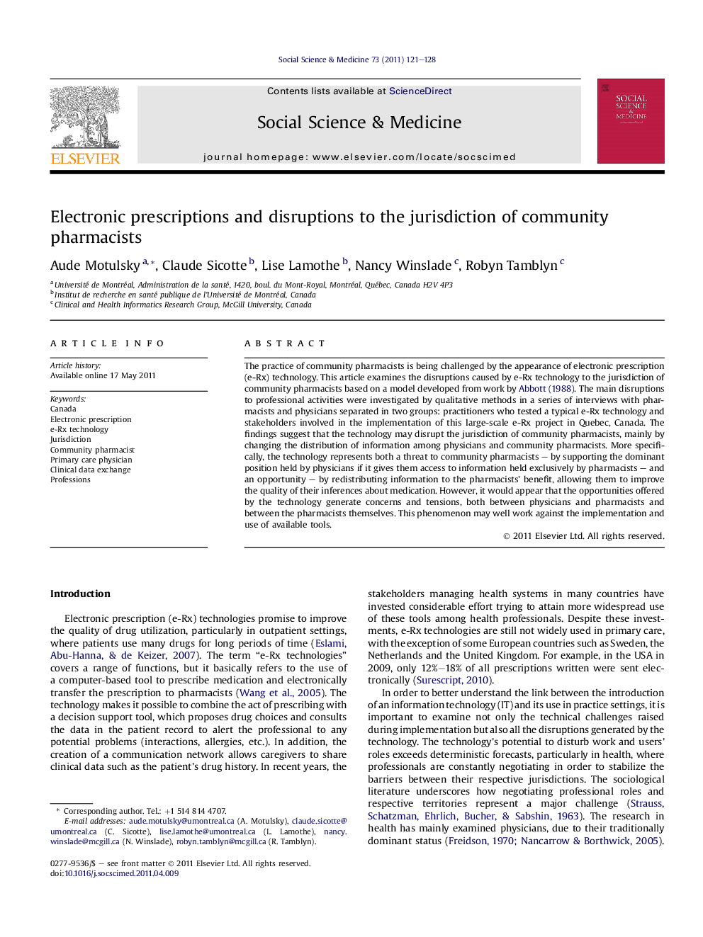 Electronic prescriptions and disruptions to the jurisdiction of community pharmacists