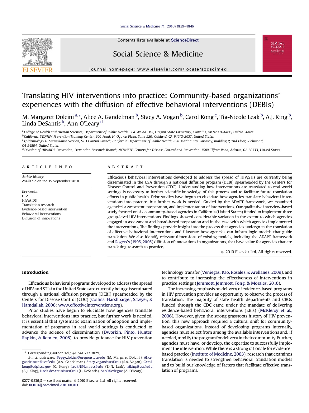 Translating HIV interventions into practice: Community-based organizations' experiences with the diffusion of effective behavioral interventions (DEBIs)