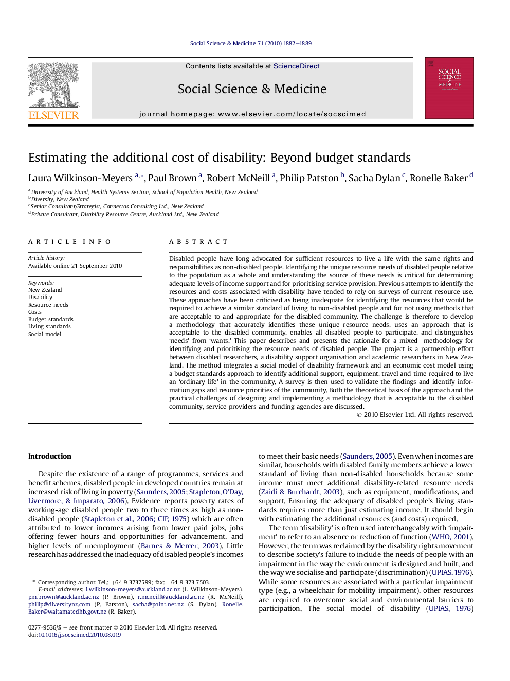 Estimating the additional cost of disability: Beyond budget standards