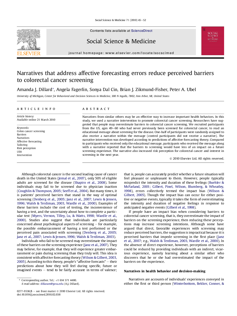 Narratives that address affective forecasting errors reduce perceived barriers to colorectal cancer screening