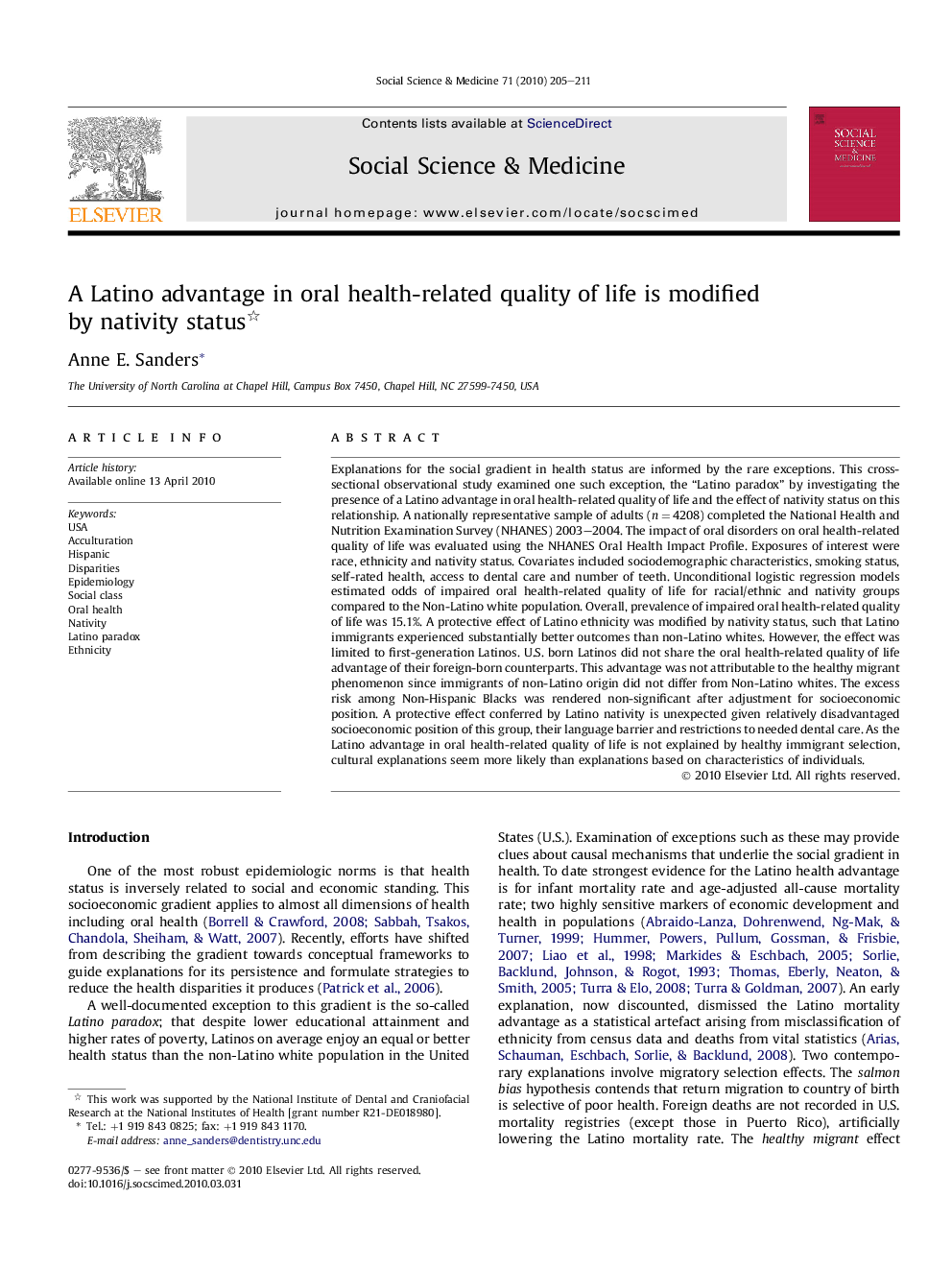 A Latino advantage in oral health-related quality of life is modified by nativity status