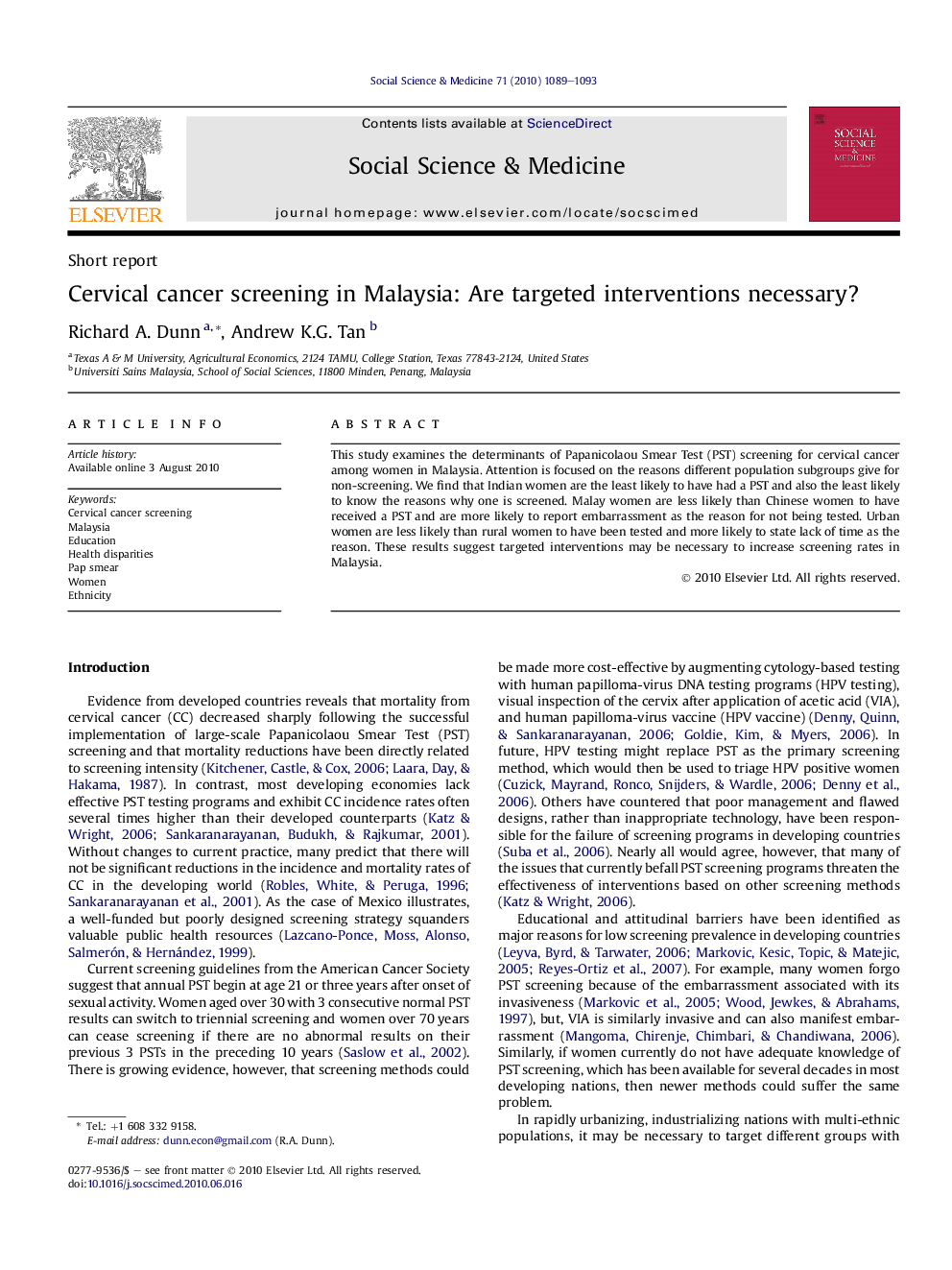 Cervical cancer screening in Malaysia: Are targeted interventions necessary?