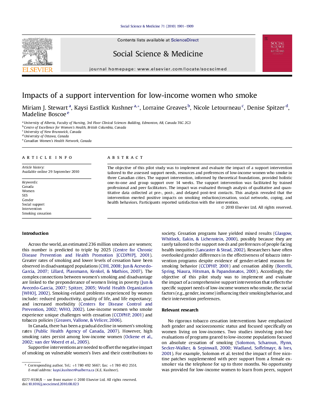 Impacts of a support intervention for low-income women who smoke