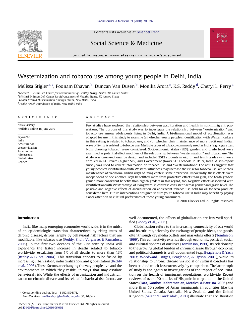 Westernization and tobacco use among young people in Delhi, India