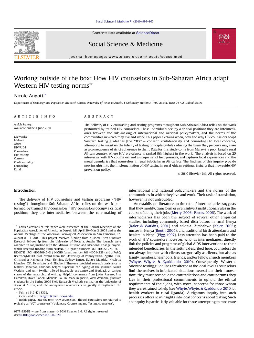 Working outside of the box: How HIV counselors in Sub-Saharan Africa adapt Western HIV testing norms