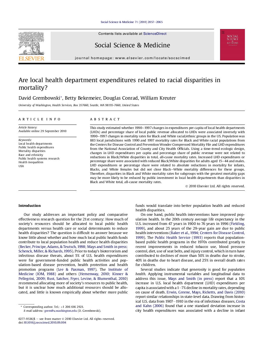 Are local health department expenditures related to racial disparities in mortality?