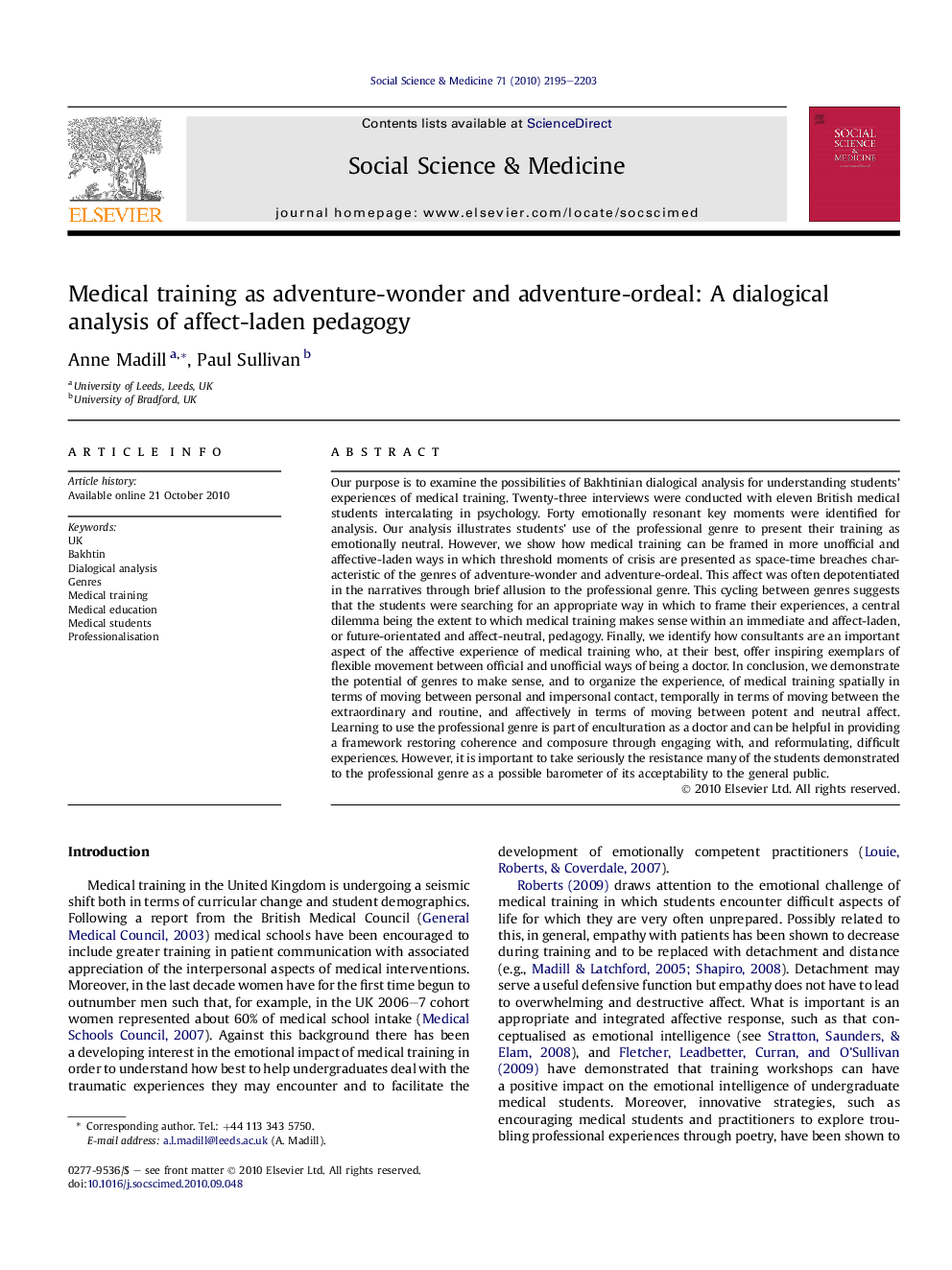 عکس صفحه اول مقاله: Medical training as adventure-wonder and adventure-ordeal: A dialogical analysis of affect-laden pedagogy Medical training as adventure-wonder and adventure-ordeal: A dialogical analysis of affect-laden pedagogy