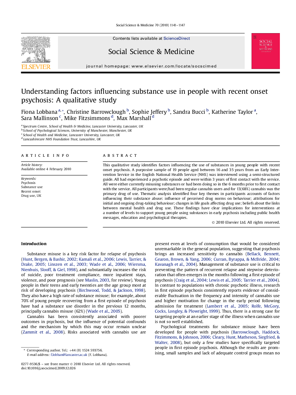 Understanding factors influencing substance use in people with recent onset psychosis: A qualitative study