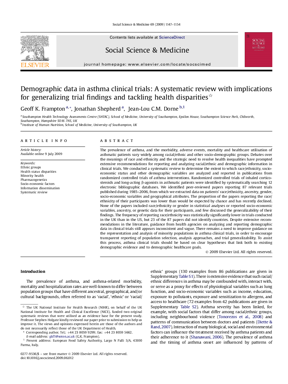 Demographic data in asthma clinical trials: A systematic review with implications for generalizing trial findings and tackling health disparities