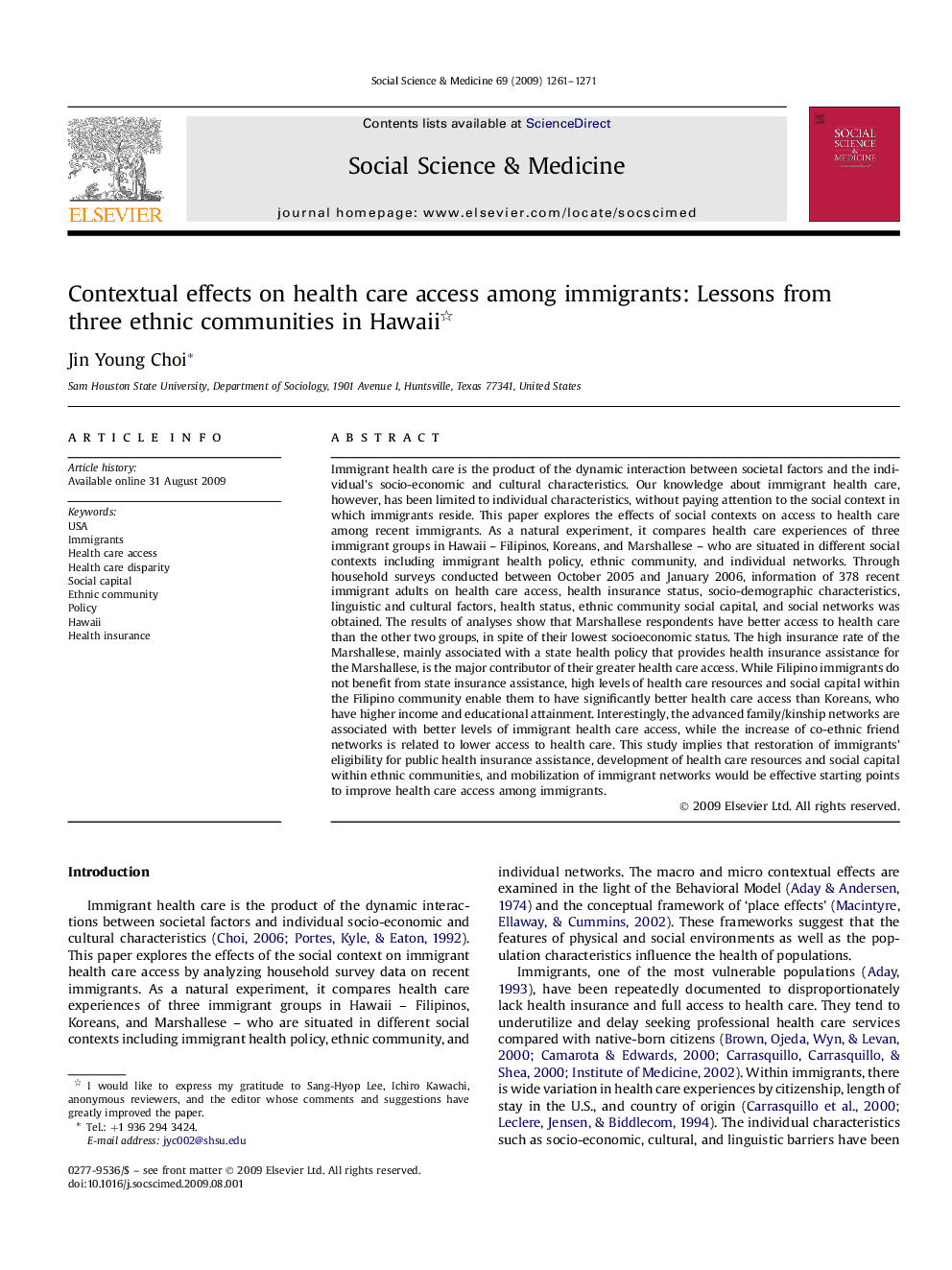 Contextual effects on health care access among immigrants: Lessons from three ethnic communities in Hawaii