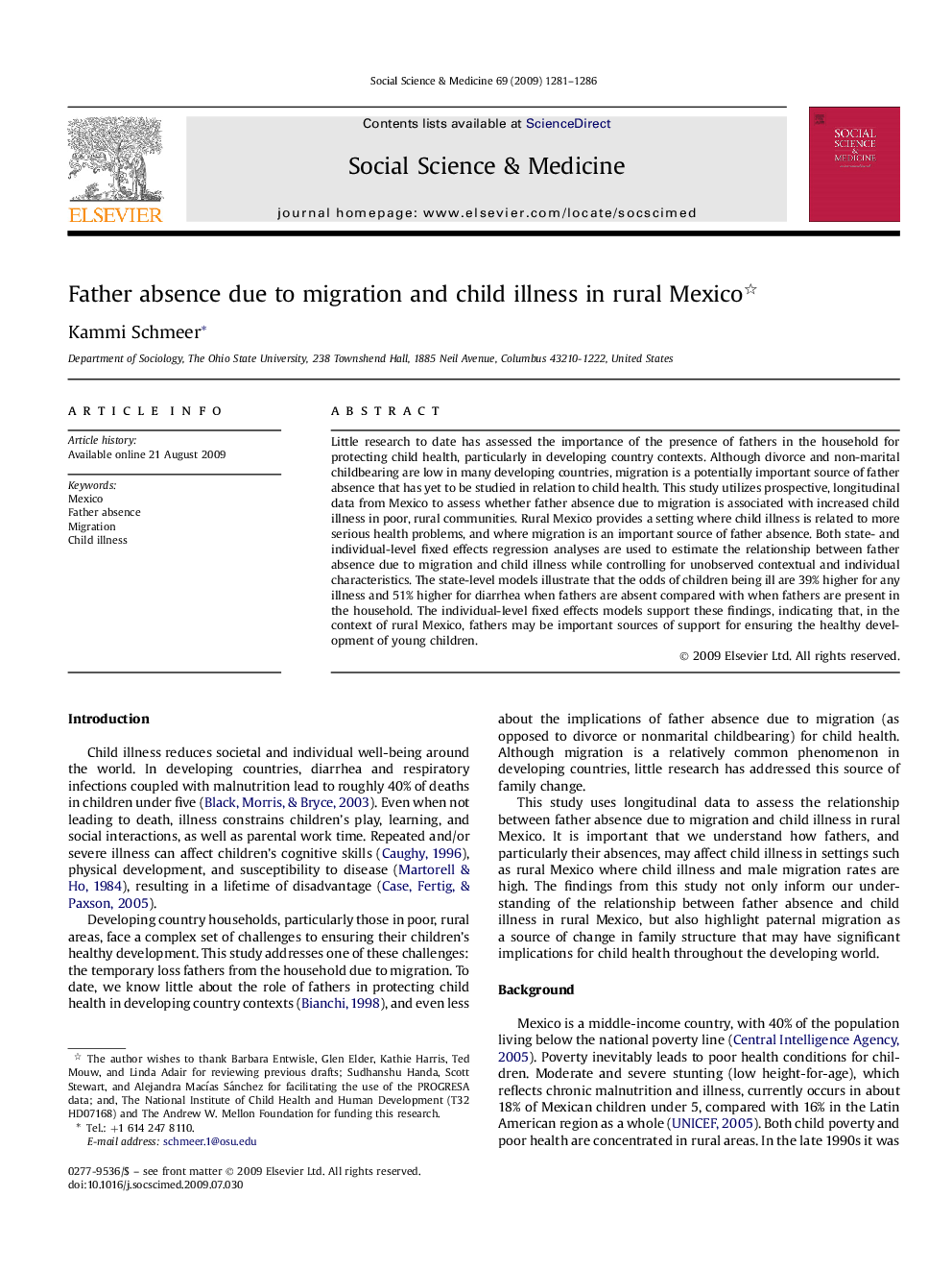 Father absence due to migration and child illness in rural Mexico