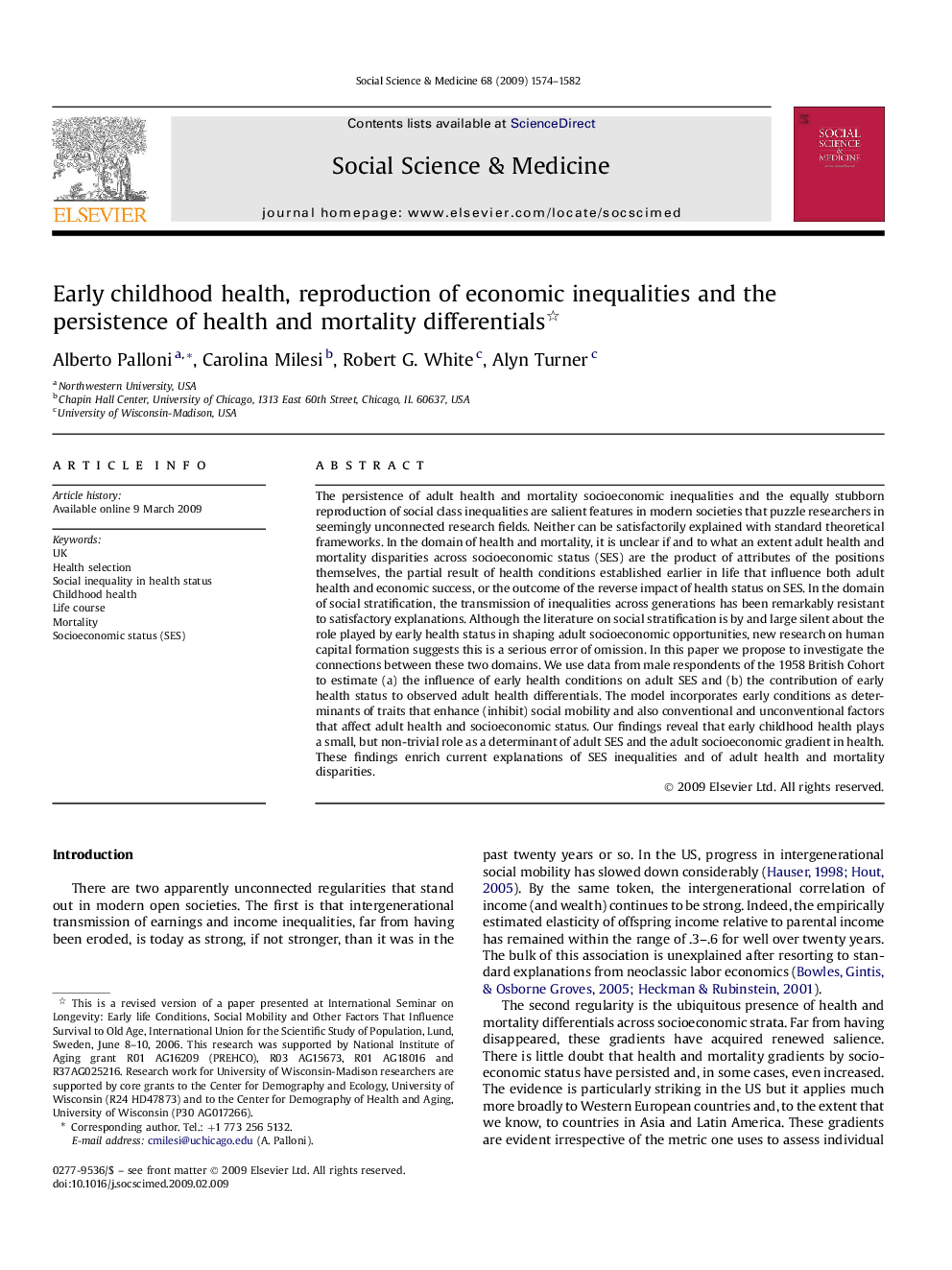 Early childhood health, reproduction of economic inequalities and the persistence of health and mortality differentials