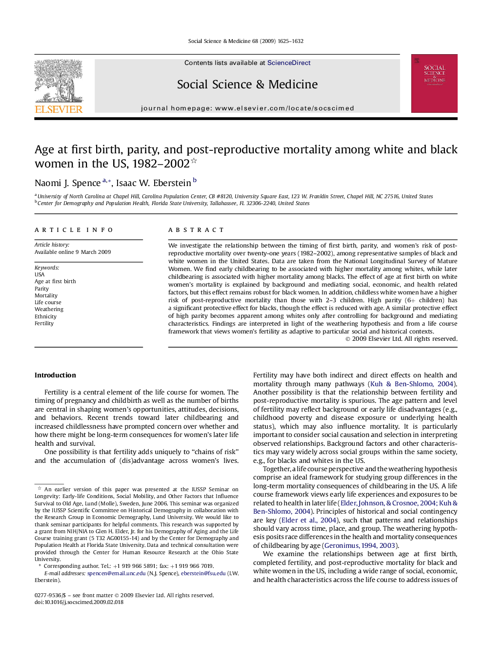 Age at first birth, parity, and post-reproductive mortality among white and black women in the US, 1982-2002