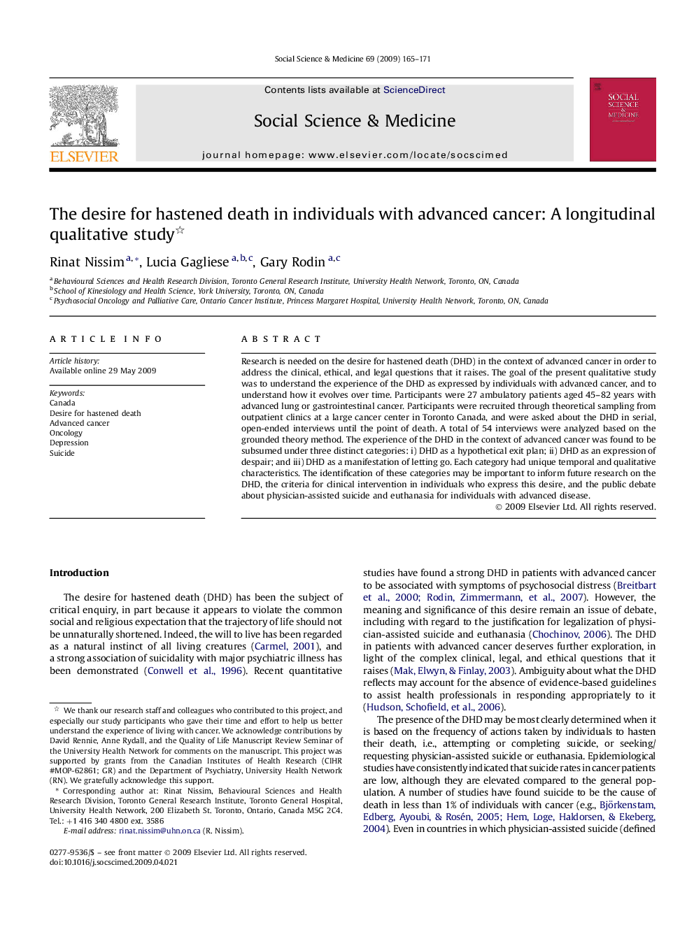 The desire for hastened death in individuals with advanced cancer: A longitudinal qualitative study