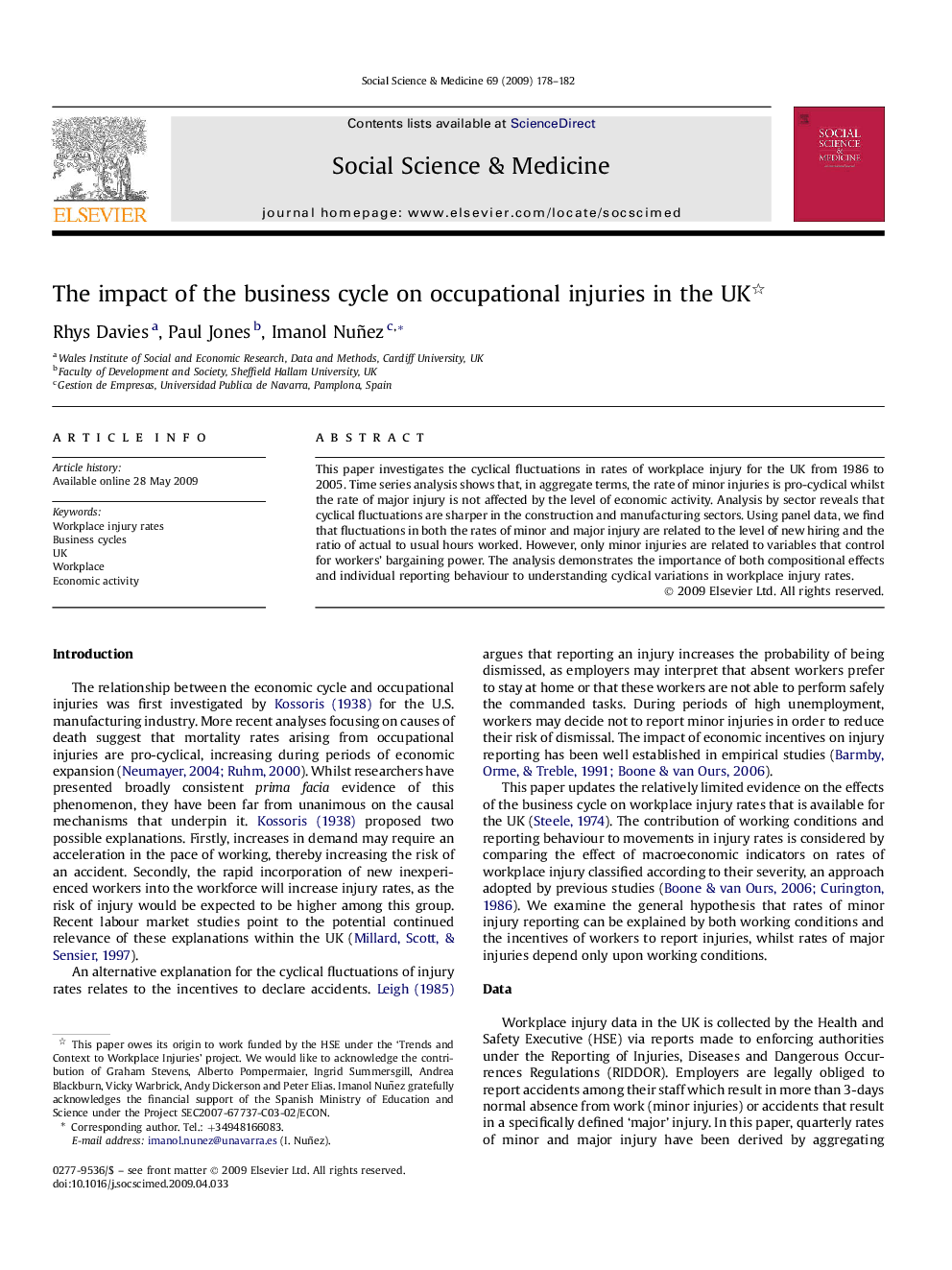 The impact of the business cycle on occupational injuries in the UK